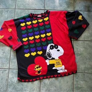 VTG Snoopy & Friends Woodstock “Joe Cool” Colorful Rainbow Heart Sweater